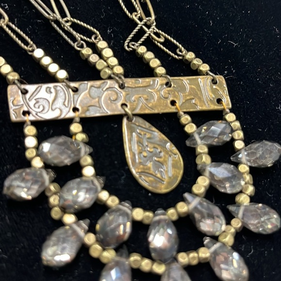 MYTHOLOGIE NWT Ethnic 3 Strand Faceted Stone Pendant Etched Beaded Boho Necklace - Picture 2 of 16